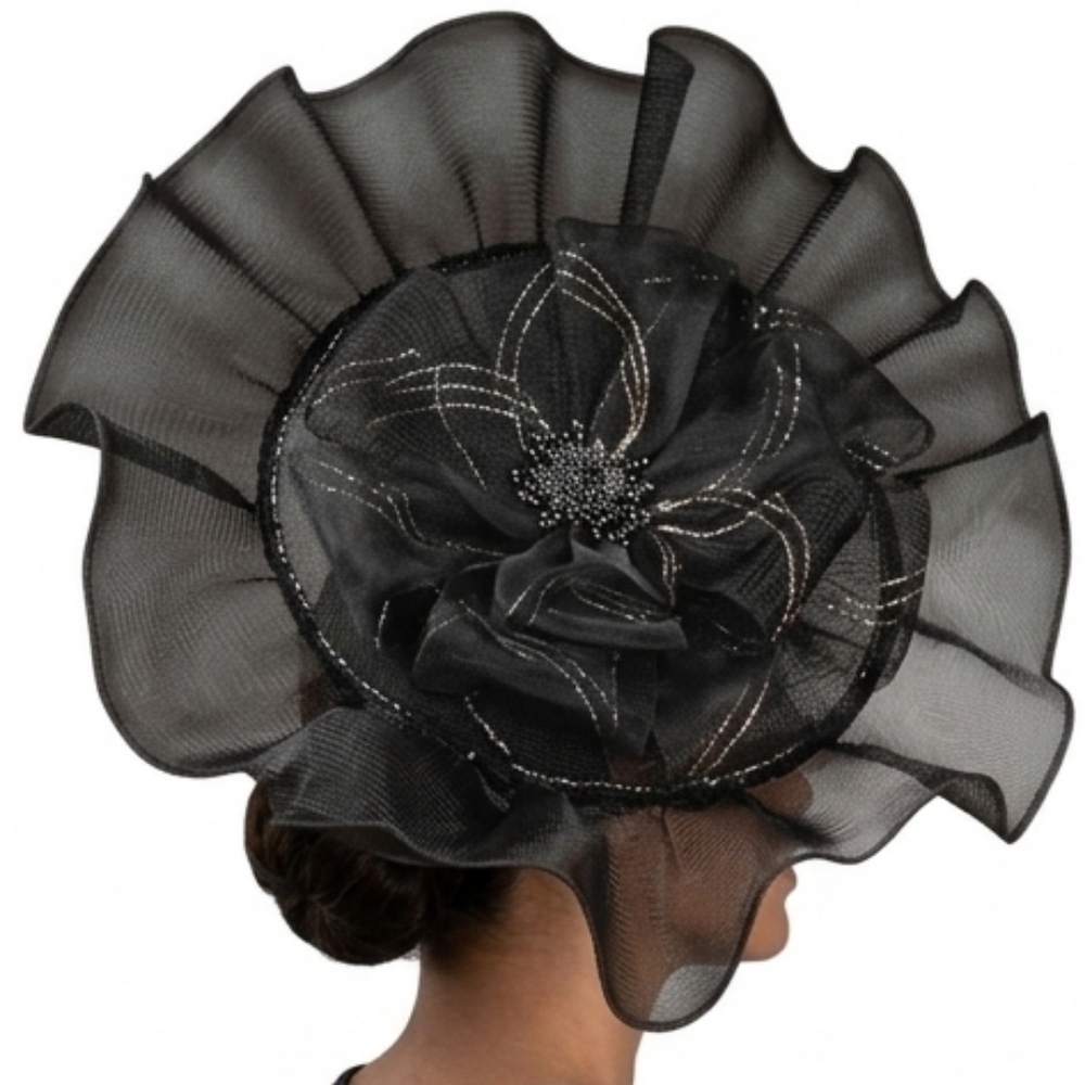 Beloved Millinery Stunning Elegant Couture Black Layered Tulle Fascinator Hat - Picture 2 of 7